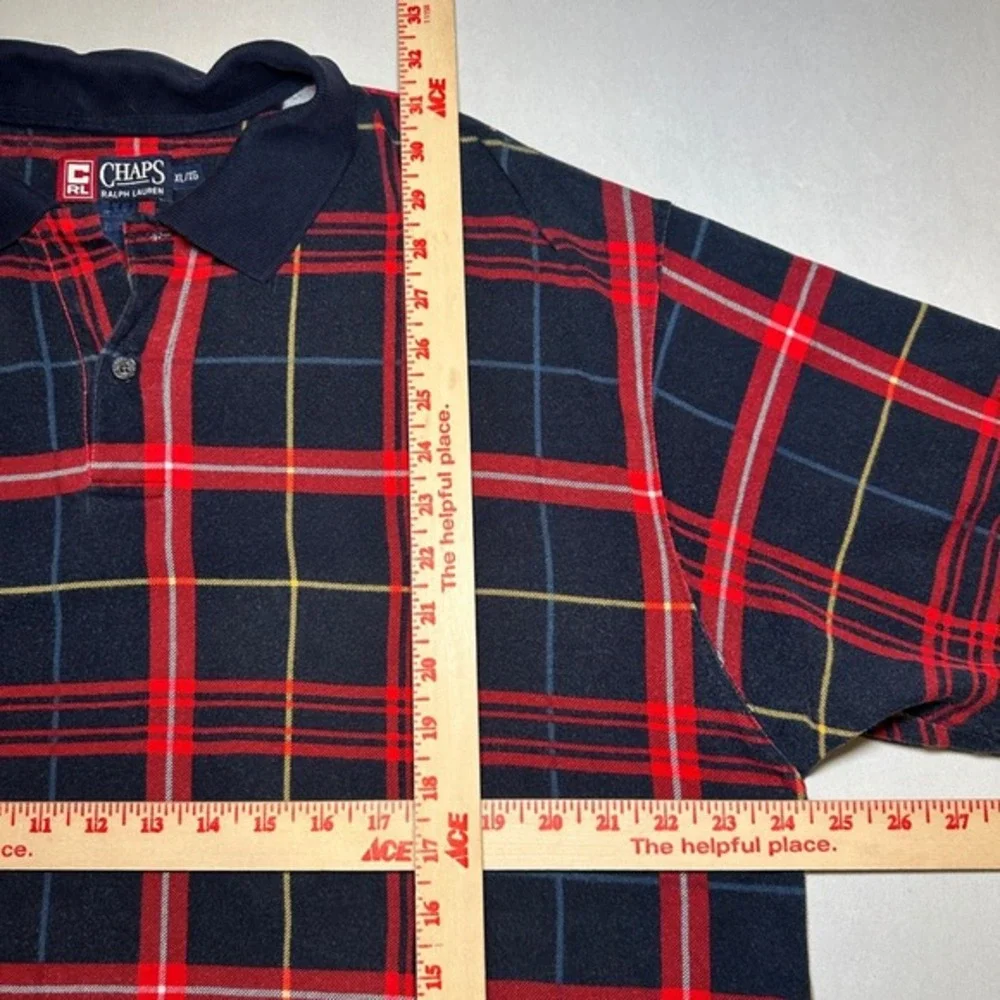 Vtg Chaps Ralph Lauren Polo Shirt Mens XL Red Tartan‎ Plaid Collared 90s Golf